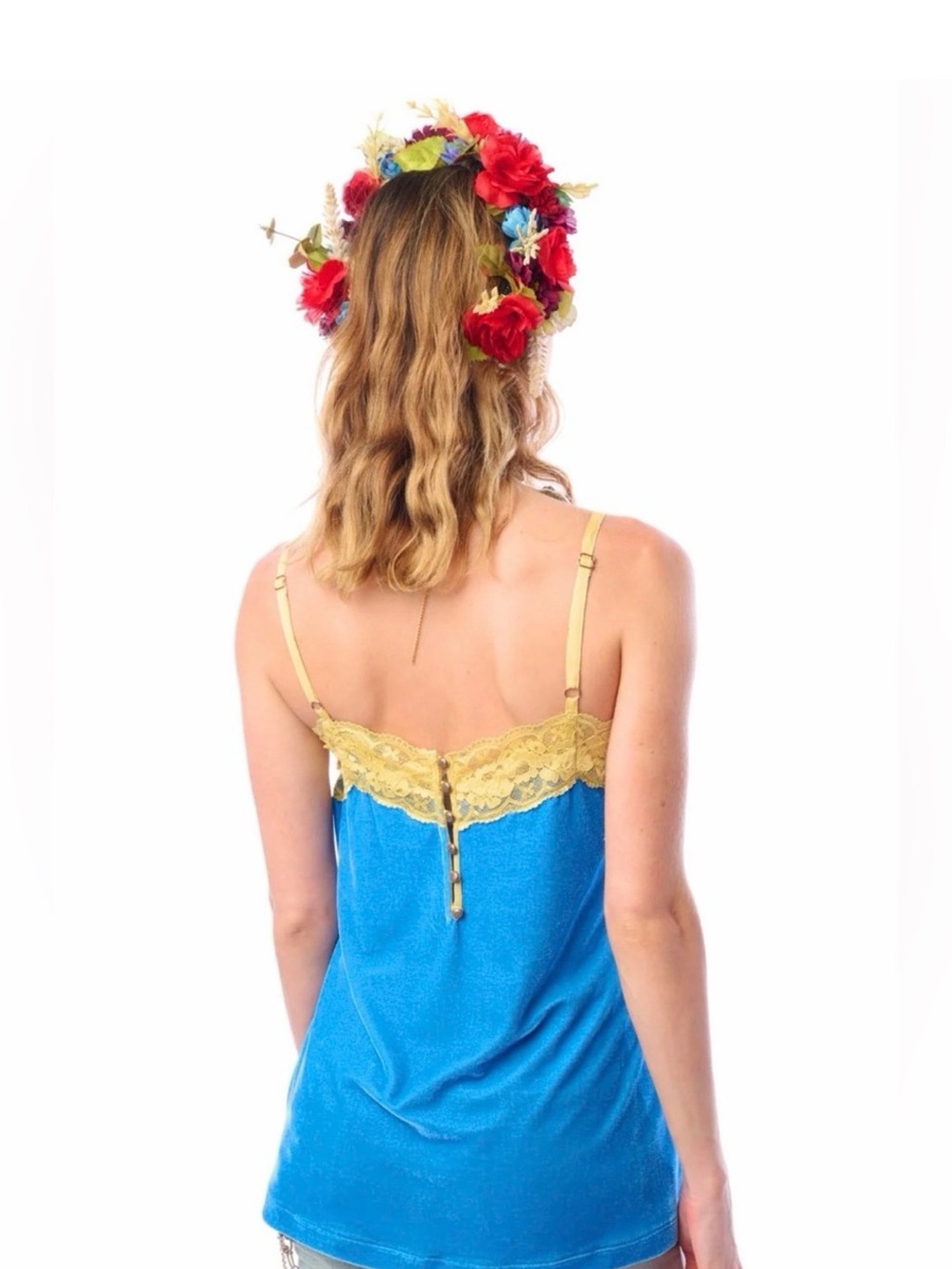 Y2K Velvet Dreams Lace Trimmed Cami in Blue,